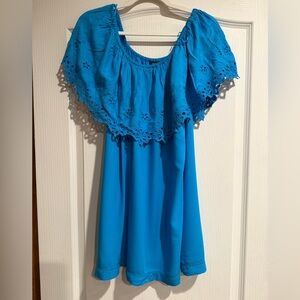 Women  SZ 1X Top Eyelet Stretch Cap Sleeve Elastic